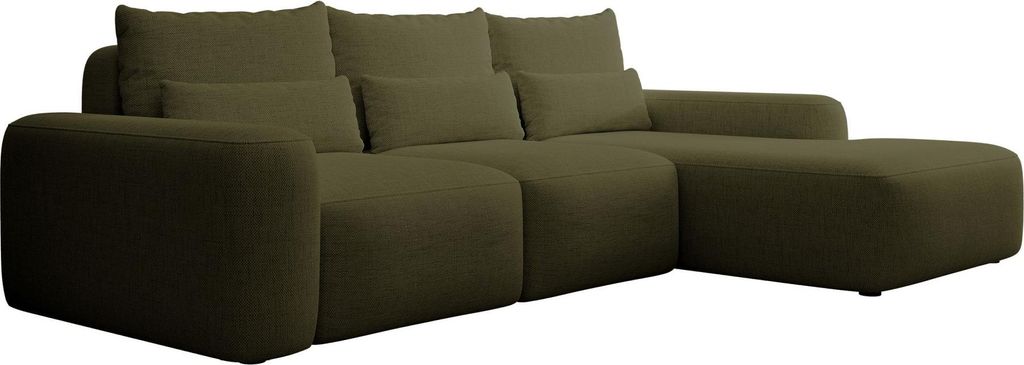 Selsey Carnos – Ecksofa mit Schlaffunktion, Lendenkissen, wasserabweisendem Chenille, Olivgrün, rechts