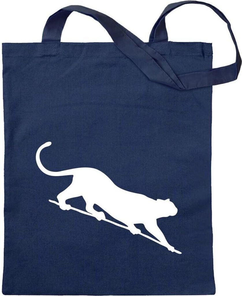 Kiwistar - Baumwolltasche - dunkelblau - Wildkatze - Panther - Leopard - Tragetasche Stoffbeutel Umhängetasche Langer Henkel