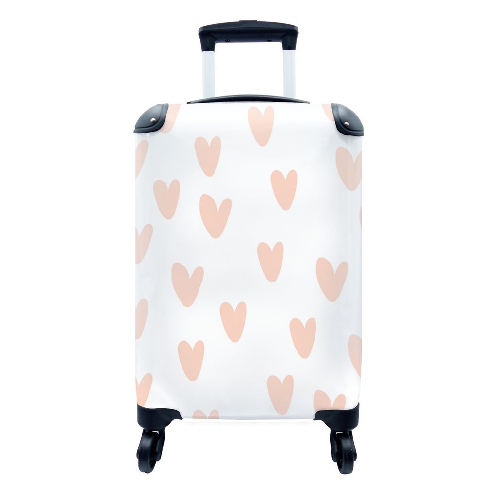 MuchoWow Koffer Handgepäck Trolley Rollkoffer Kleine Reisekoffer mit 4 Rollen - Illustration - Herz - Handgemacht - Herzen - Kind - Mädchen - C...
