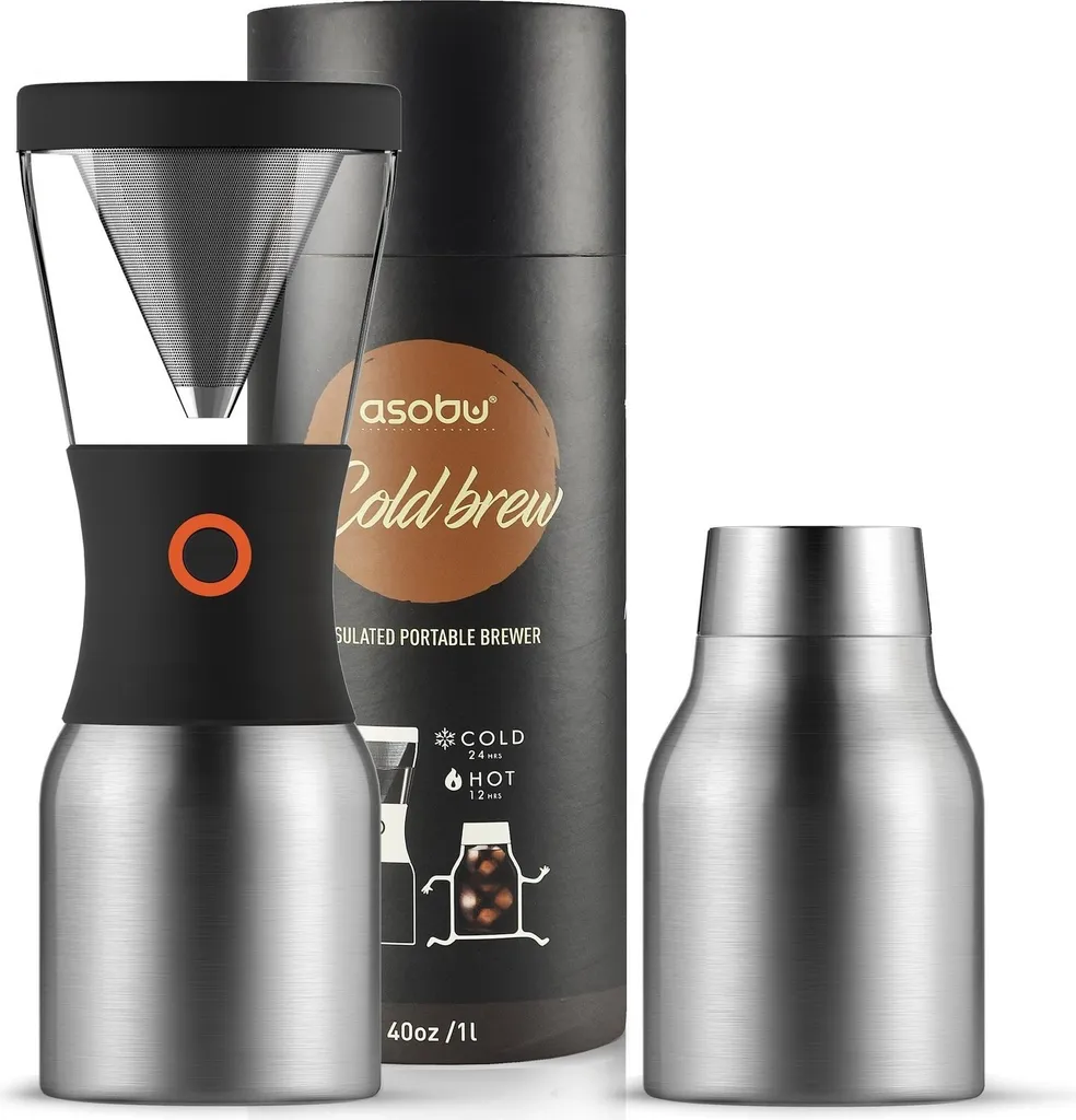 Asobu Cold Brew Argent 1L - Fini l'Amertume du Café avec cette Cafetière