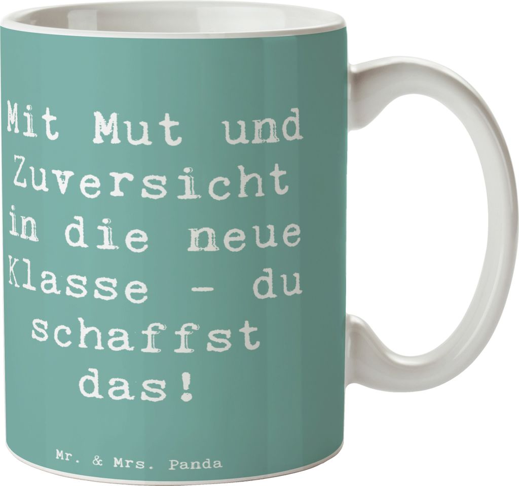Mr. & Mrs. Panda Tasse Spruch Erster Schultag Mut und Zuversicht - Meeresbrise - Geschenk, Kaffeebecher, Vertrauem, Chancen, kaffeetasse keramik, s...