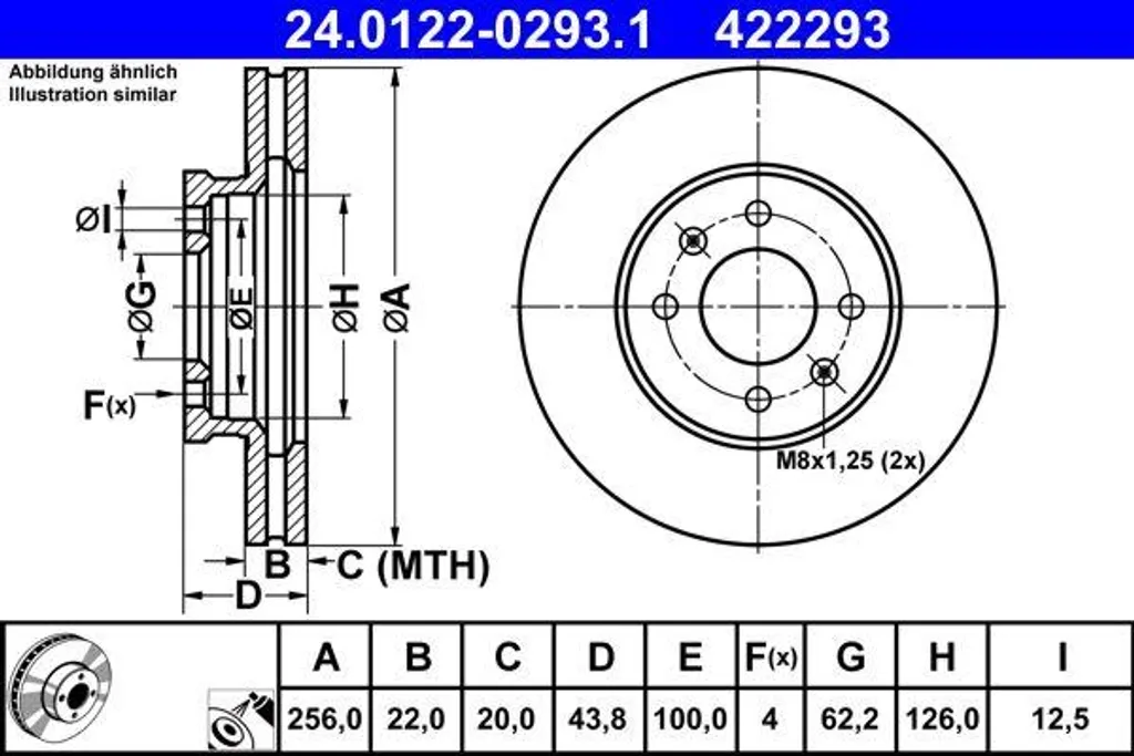 Disque de frein haute teneur en carbone ATE 51712C8000 pour i20 et Rio