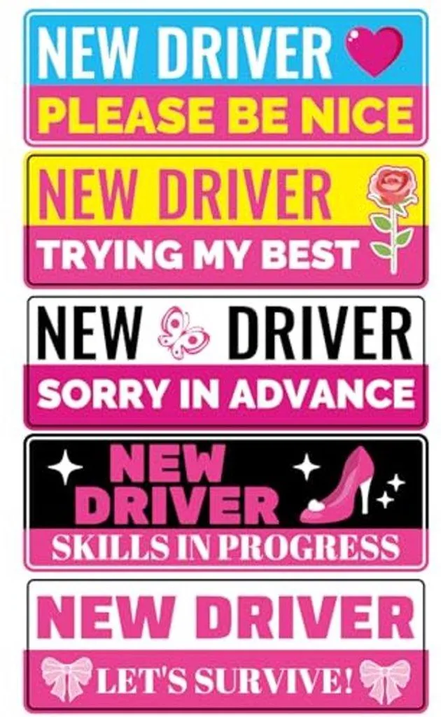 Lot de 5 autocollants magnétiques rose pour conducteur 28 x 8,5 cm