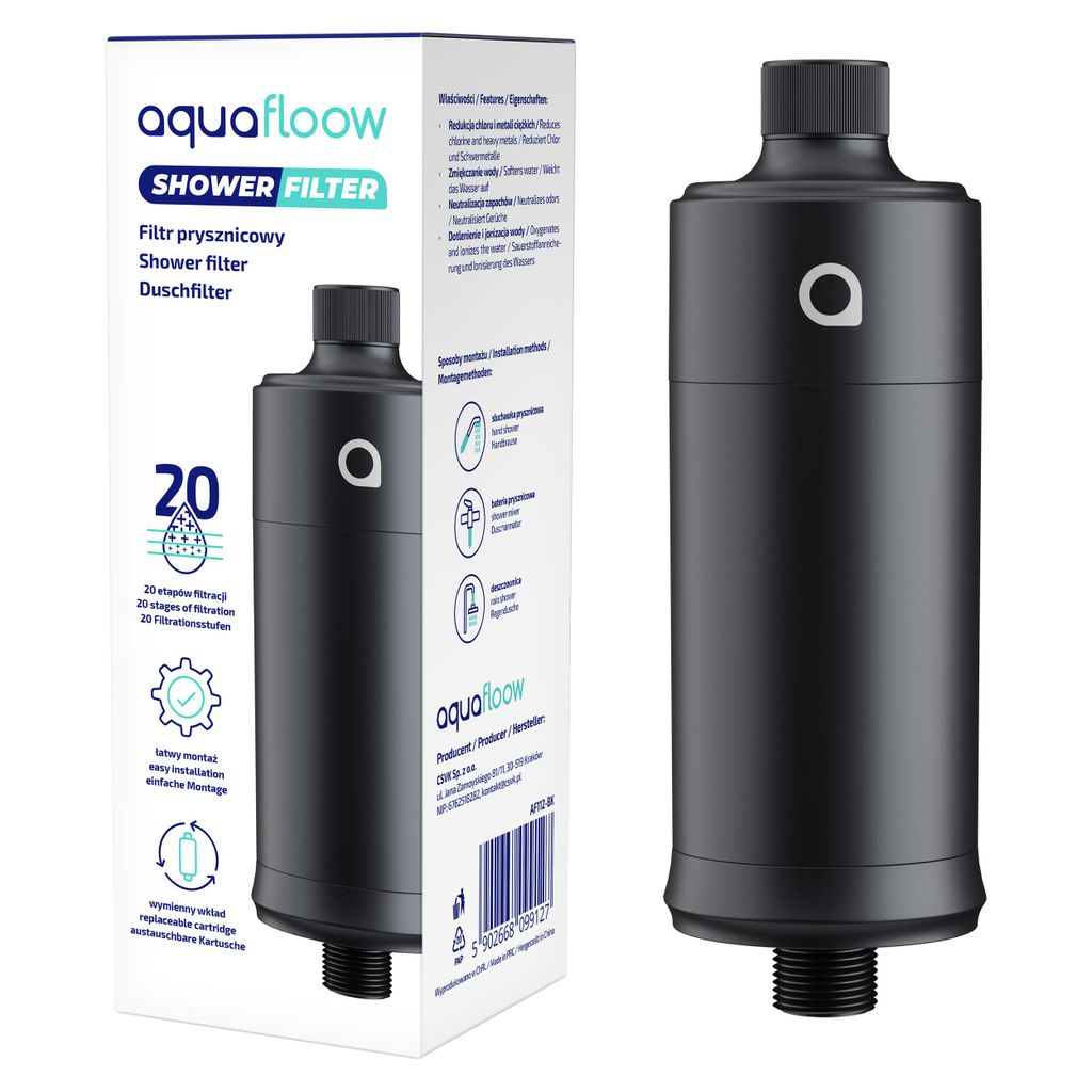 AquaFloow sprchový filtr černý matný – 20stupňová filtrace, Obrázek produktu 