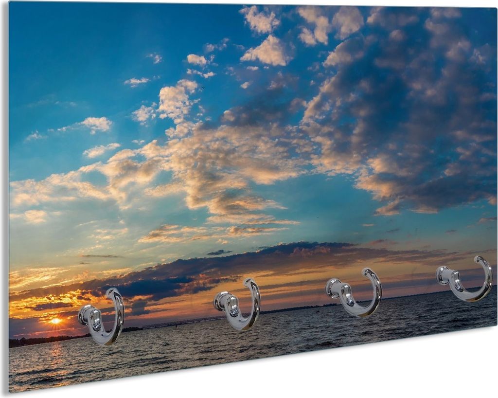 Wallario Handtuchhalter aus Glas, Motiv: Sonnenuntergang über einem Fluss, 30 x 20 cm mit 4 Haken