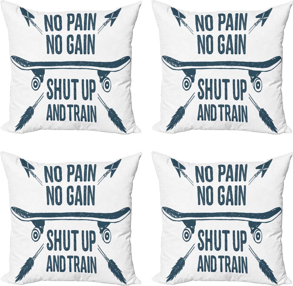 ABAKUHAUS Fitness Kissenbezug Set (4 Stück), Skateboard Boho, Moderner Doppelseitiger Digitaldruck, 40 cm x 40 cm, Dunkelblau Weiß