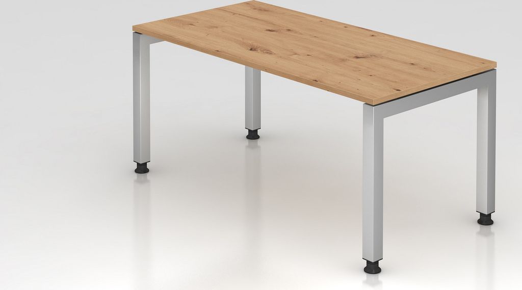 Schreibtisch Pejo | Asteiche | Silber Gestell | BxT 160x80cm | Arbeitshöhe 68-76cm | stufenlos höheneinstellbar | 4-Fuß-Gestell eckig | Rechteck...