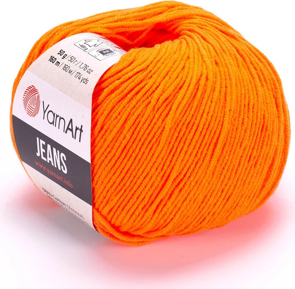 A ball of orange yarn with a label.