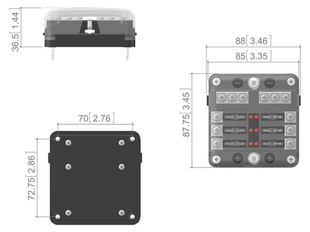 Bloc de fusibles 12 voies avec indicateur LED et électrode négative