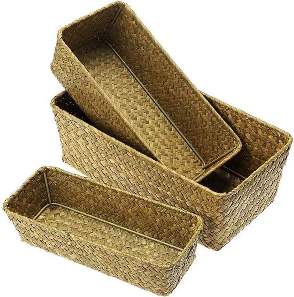 Panier de rangement rectangulaire en fibres naturelles de jonc de mer