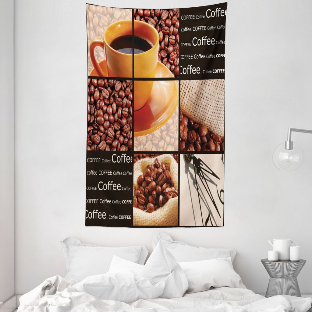 ABAKUHAUS Kaffee Wandteppich und Tagesdecke, Hot Beverage orange Cup aus Weiches Mikrofaser Stoff Waschbar ohne Verblassen Digitaldruck, 140 x 230 ...