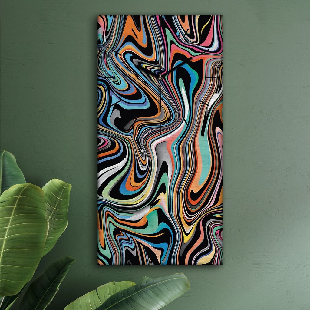 Wohnzimmer Leinwand Uhr Geräuschlos Küche 30x60 Farbig, Mosaik, Abstrakt, schwarze Zeiger