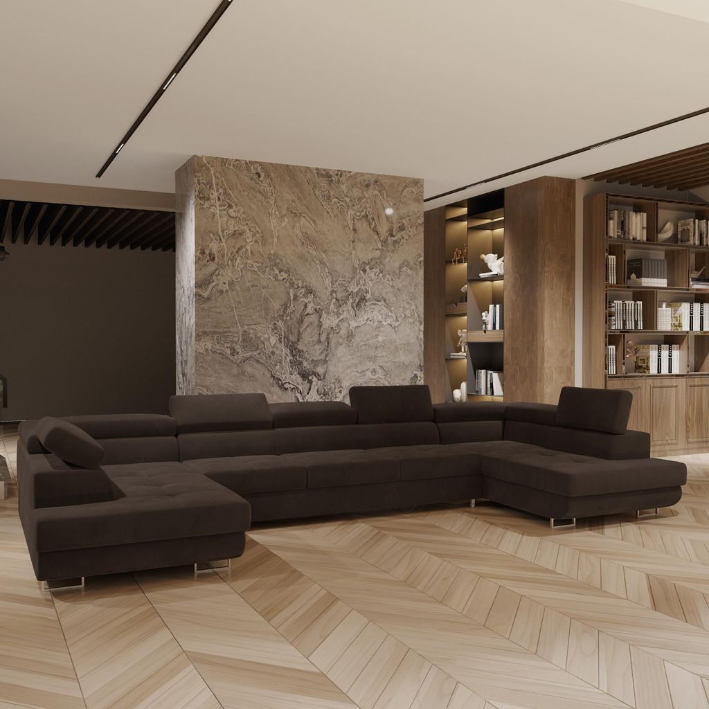 Masseno Ecksofa ISOLANO mit Schlaffunktion U-Form, Sofa mit Bettkasten, Wohnzimmersofa, Couch, Soffa, Bettsofa, Couchgarnitur- Braun, MONOLITH 29