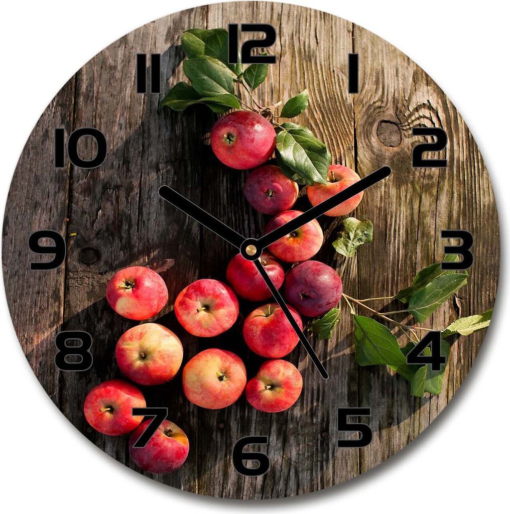 Wanduhr aus Glas 30fi Glasbild Glasuhr Gehärtetes Glas - schwarze-zeiger - Apples on the table