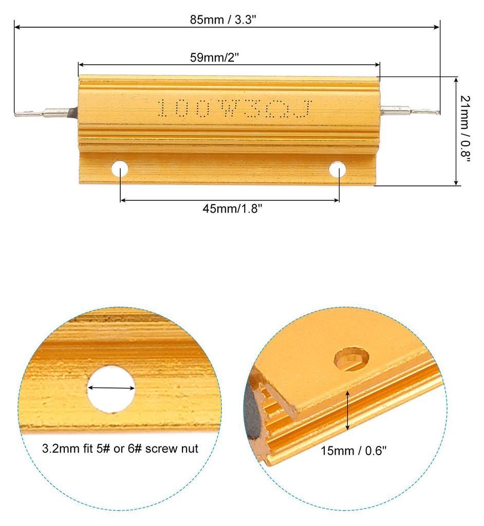 100W 3 Ohm Widerstand Sortiment Kit Aluminium Geh?use Widerst?nde Set, 4 Stš¹ck Aluminum Widerstand Set mit Schrauben Draht Widerst?nde Resistor ...