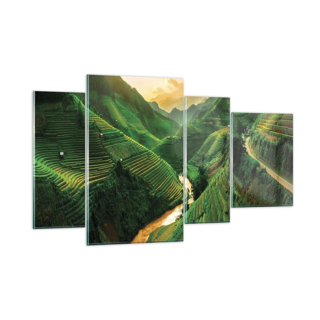 Bilder auf glas - 4 Teile - Klappe Reis Vietnam - 120x70cm - Glasbilder - Wandbilder - Bilder - zum Aufhängen bereit - Wanddekoration aus Glas - G...