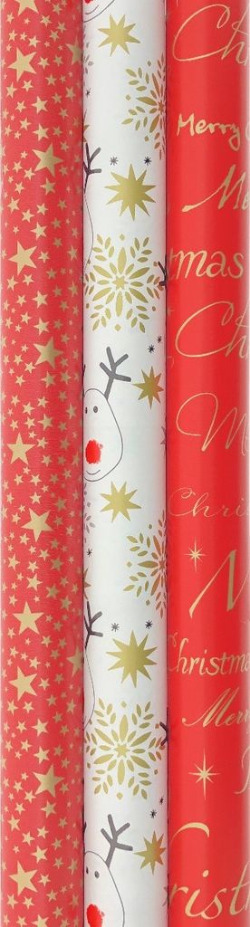 Red Passion Geschenkpapier – Weihnachtspapier für Weihnachten – 3 Meter x 70 cm – 3 Rollen