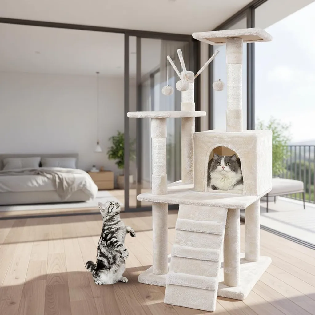 Mucola Arbre à Chat Beige 121cm avec Griffoir en Sisal Naturel