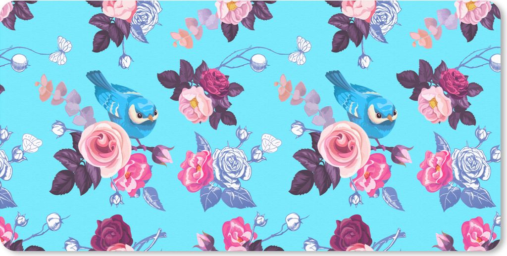 MuchoWow Mauspad Mousepad Vogel - Blumen - Muster 60x30 cm - Mousepads - Maus Mat - Pad - Mausunterlage - Nachhaltig