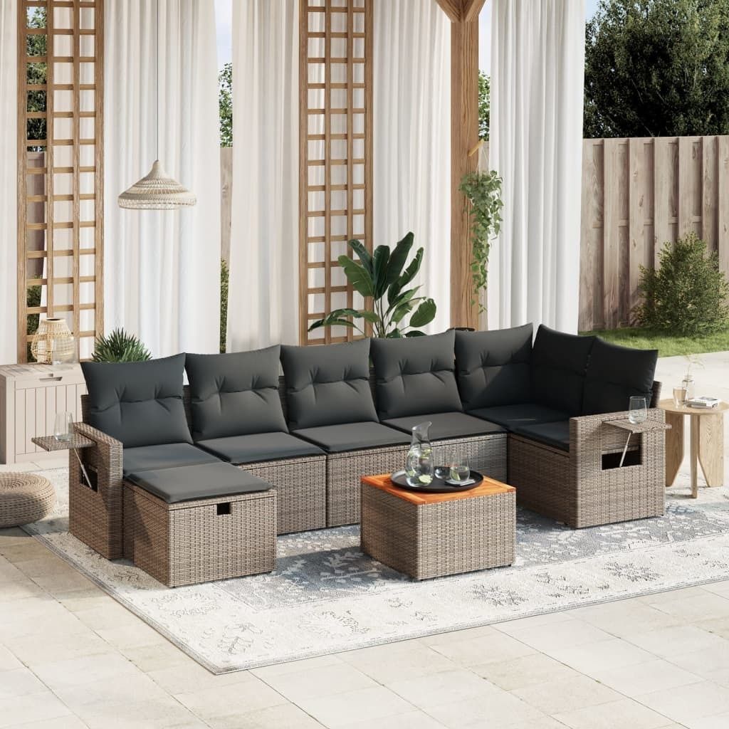 Maison Exclusive - 8-tlg. Garten-Sofagarnitur mit Kissen Grau Poly Rattan