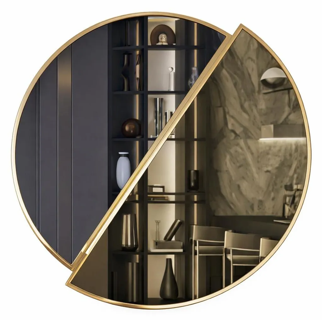 Miroir rond élégant avec ligne de séparation dorée - Modèle Orphée 60cm