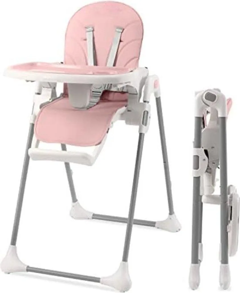 Chaise haute stable anti-basculement rose 7,2 kg avec plateau sécurisé