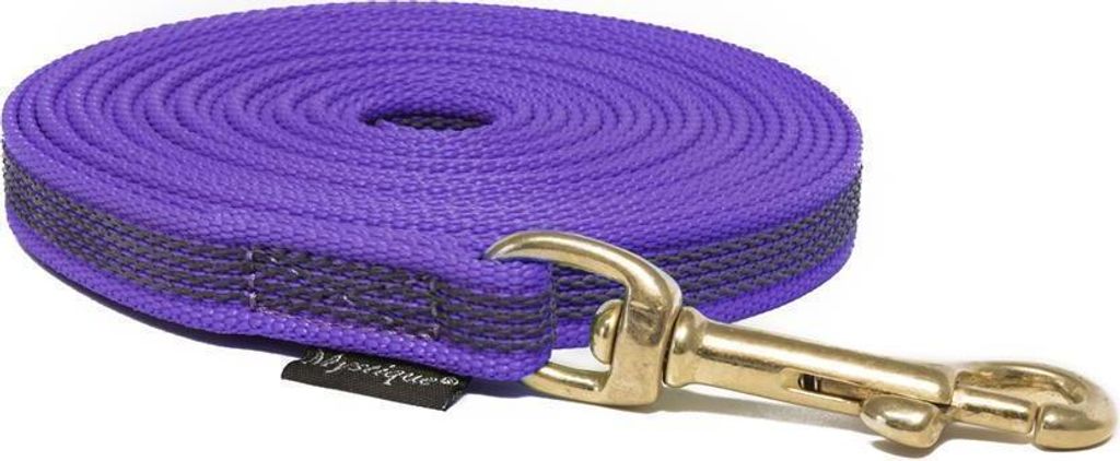 Mystique Gummierte Schleppleine 15mm mit Handschlaufe Messing Karabiner lila 20m