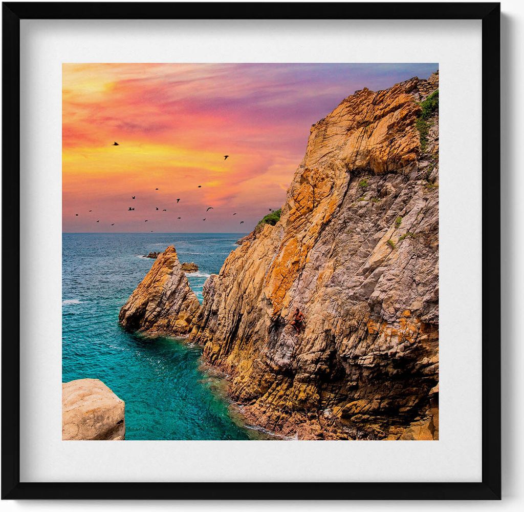 Landschaft einer Klippe in La Quebrada Venezuela– Wandbild mit Rahmen – Gerahmtes Bild – Wanddekoration – 50x50 cm – Schwarz Rahmen