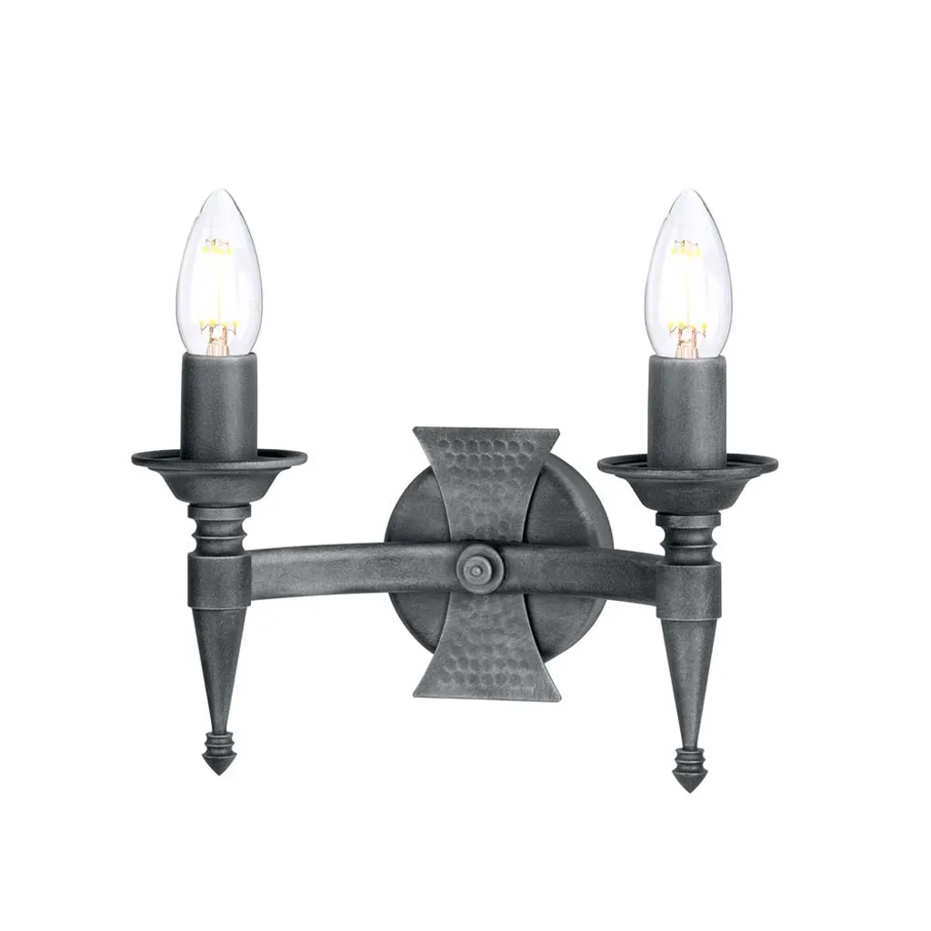 Luminaire mural Saxon style fer forgé noir et argent 2 lampes E14