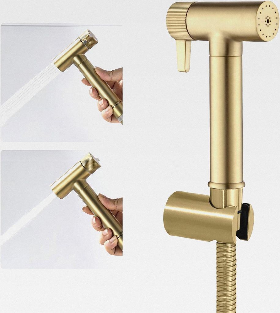 Bidet Handbrause Set Gebürstetes Gold 2 Funktionen Handbrause Toilette Messing Wandmontiert Bidet Armaturen mit 1.2m Duschschlauch, Halterung