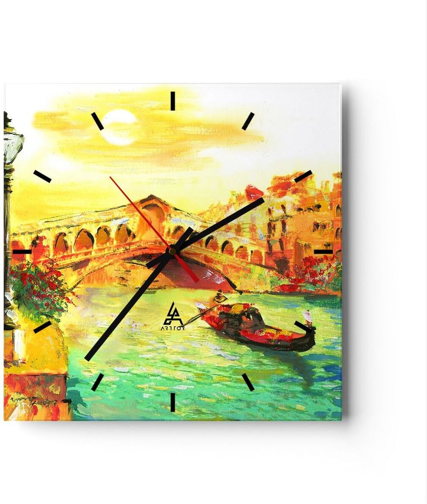 Wanduhr - Quadrat - Glasuhr - Venedig Gondel - 40x40cm - Schleichendes Uhrwerk - Lautlos - zum Aufhängen bereit - Dekoration Modern - Wanddekorati...