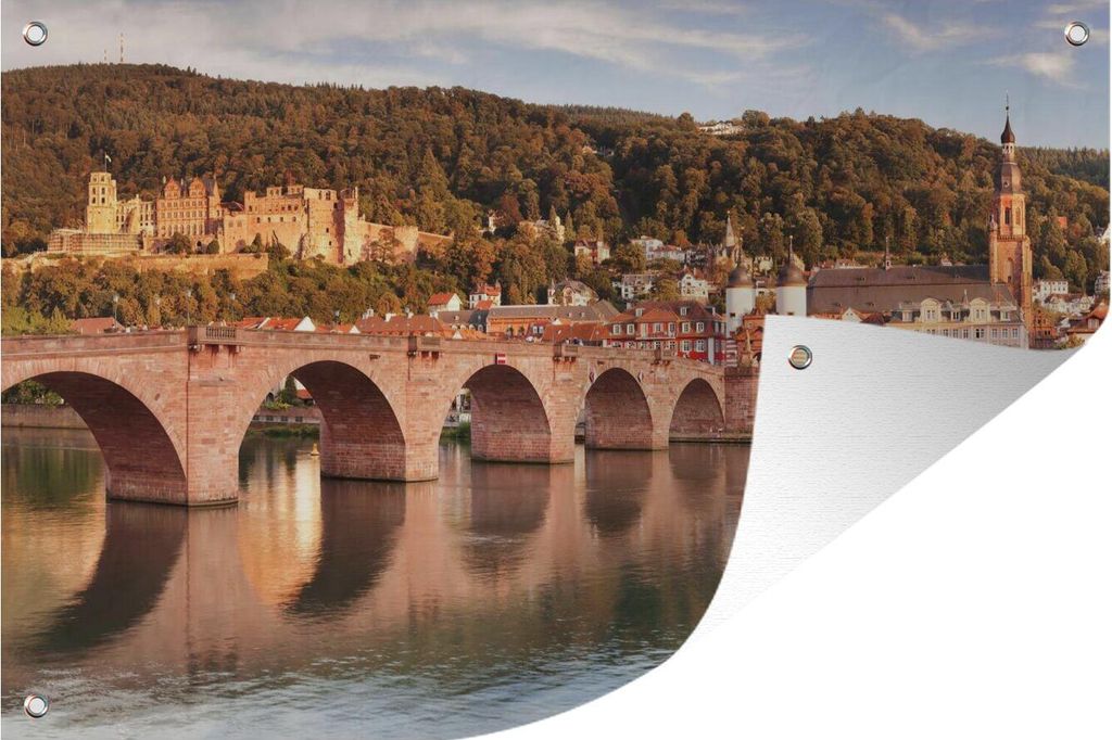 MuchoWow 90x60 cm Outdoor-Poster Gartendeko Sichtschutz Garten Poster für den Garten Heidelberg - Brücke - Wasser