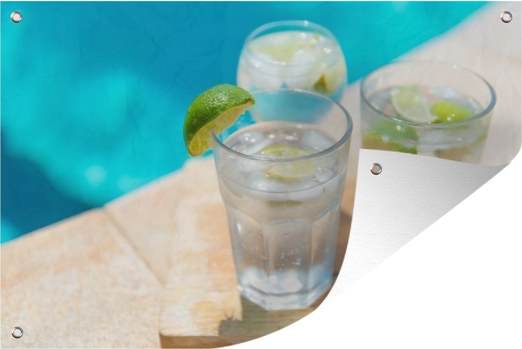 MuchoWow 90x60 cm Outdoor-Poster Gartendeko Sichtschutz Garten Poster für den Garten Buntes und lebhaftes Bild von zwei kalten Gin Tonics