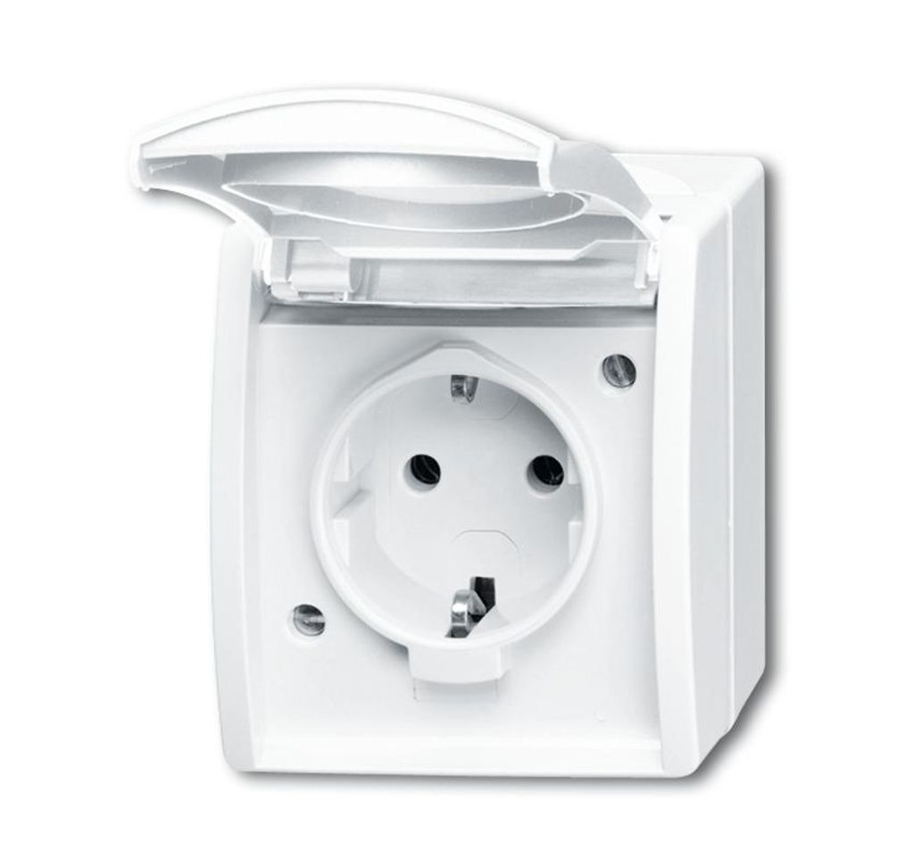 Busch-Jaeger 20 EWN-54 SCHUKO Steckdose, mit Klappdeckel und Beschriftungsfeld alpinweiß