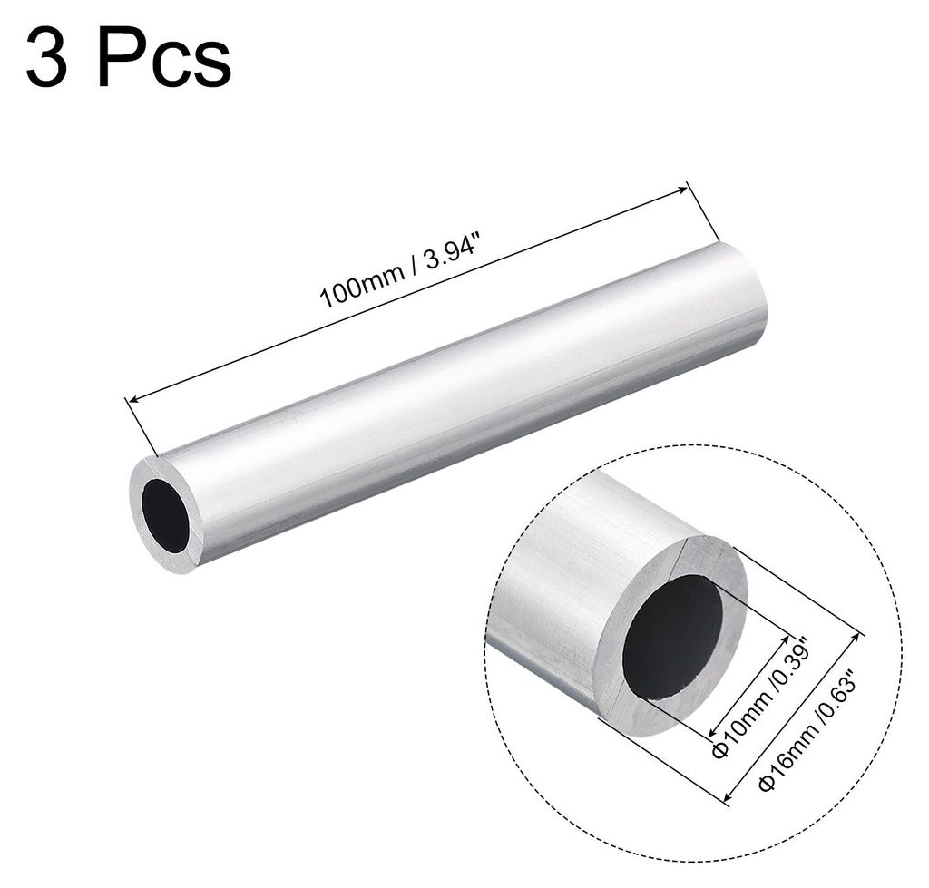 3 Stš¹ck 6063 Aluminium Rundrohr 10mm Innendurchmesser Alurohr 16mm Au?endurchmesser Aluprofil Metallrohr 100mm L?nge Aluminium Rohr fš¹r Indus...