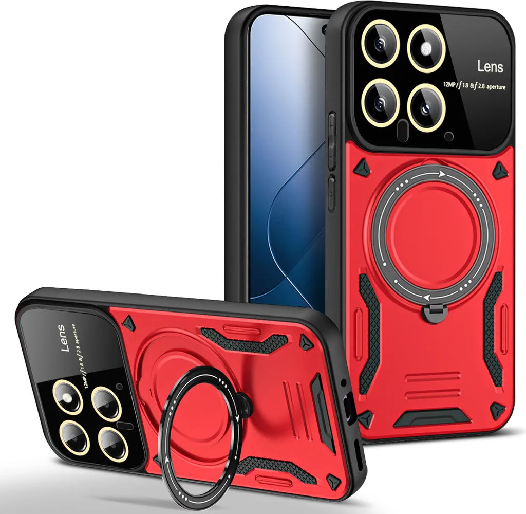 Custodia resistente per Xiaomi 14, custodia a doppio strato con supporto ad anello e supporto rosso