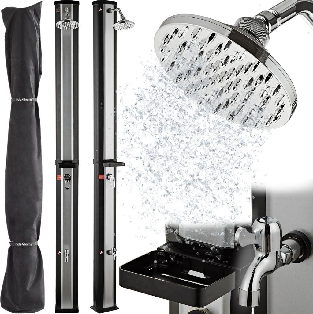 holz4home Solardusche Gartendusche I 40L Fassungsvermögen I Aussendusche mit Warmwasser bis 60°C I Outdoordusche für Garten & Pool inkl. Schut...
