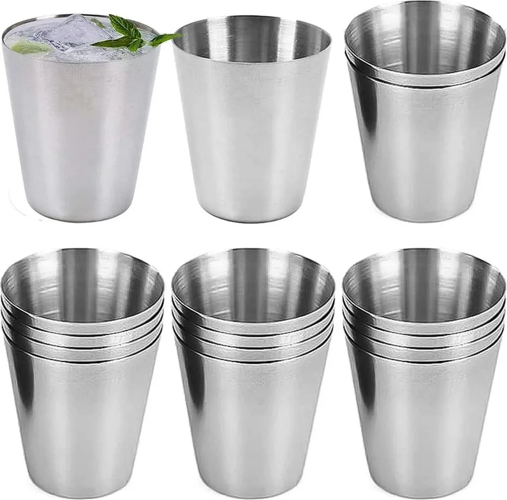 Set di 16 bicchieri in acciaio inox da campeggio picnic 30ml