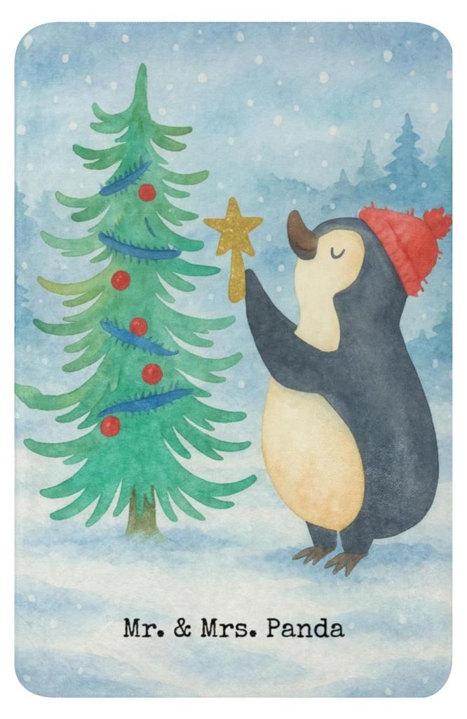 Mr. & Mrs. Panda Wärmedecke Pinguin Weihnachtsbaum Design 100 x 150 cm - Weiß - Geschenk, Heimdecke, Weihnachten, Kuscheldecke, Plaid, Tagesdecke...