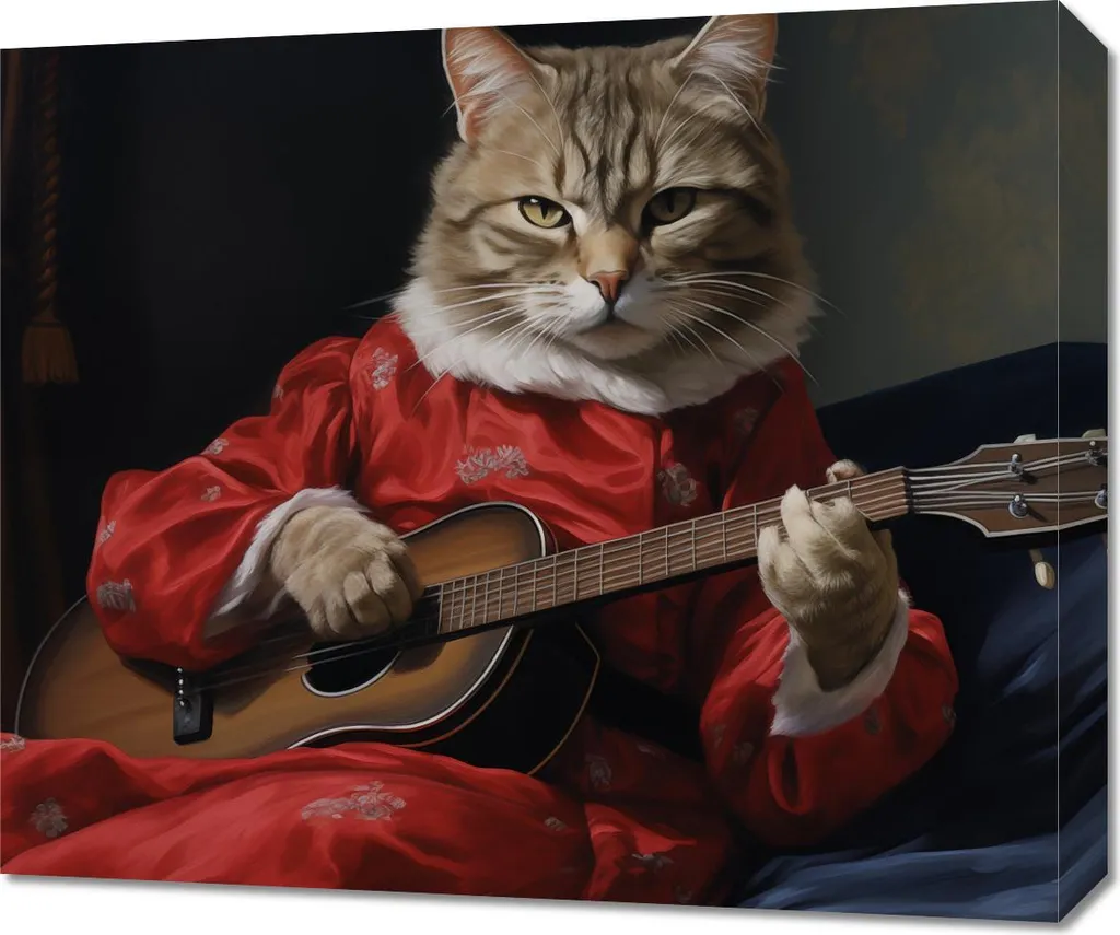 Quadro 60x50 cm Melodia della Zampa di Gatto - Arte su Tela per Amanti Gatti
