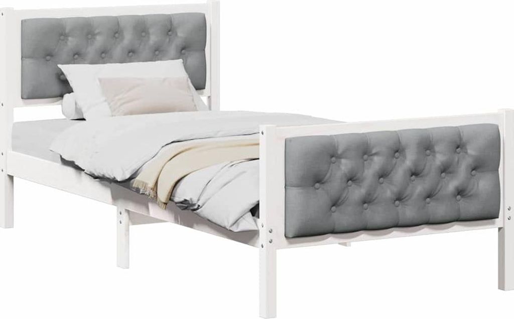 Bettrahmen Hellgrau 90 x 190 cm Massives Kiefernholz