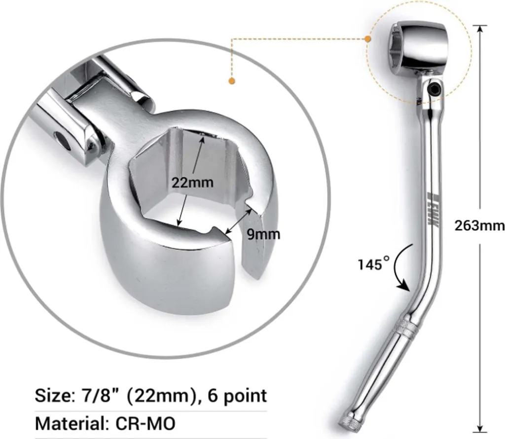 Chiave Professionale per Sonda Lambda - Acciaio Cr-V Snodo 180° - 2
