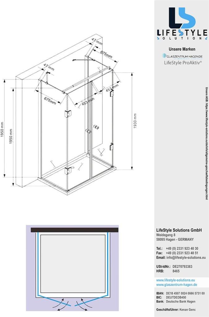 GZH 75x100x75x195 cm Ares U-Duschkabine GOLD