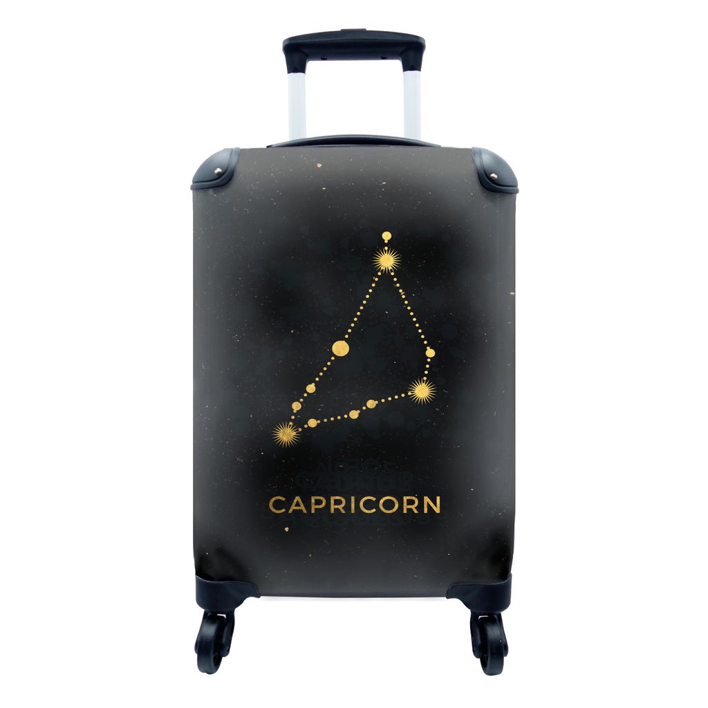 MuchoWow Koffer Handgepäck Trolley Rollkoffer Kleine Reisekoffer mit 4 Rollen - Tierkreiszeichen - Steinbock - Astrologie - Gold - Cabin Size < ...