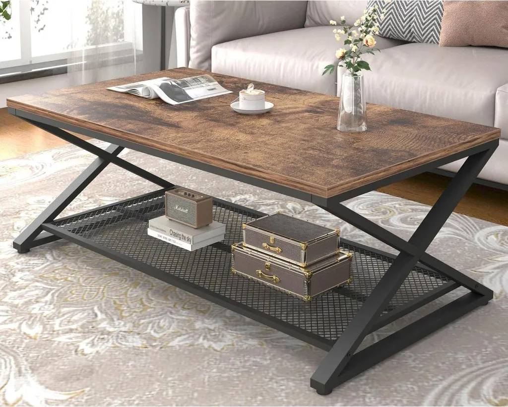 Grande table de salon style industriel 119 cm bois et métal noir