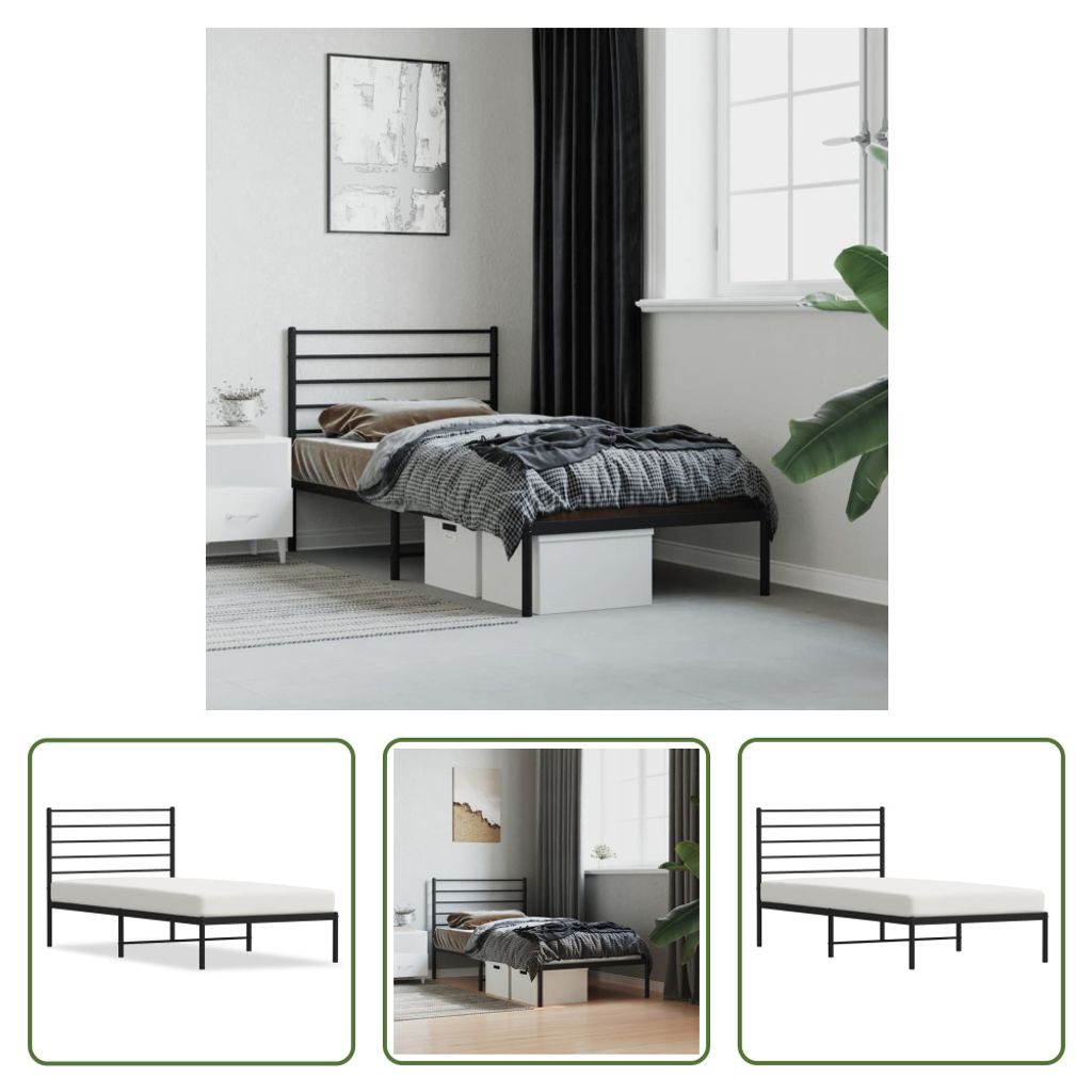The Living Store Bettgestell mit Kopfteil Metall Schwarz 90x190 cm