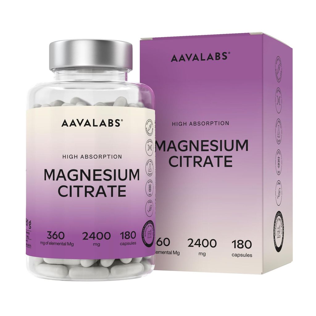 Aavalabs Magnesiumcitrat | 360 mg für Muskeln & Nerven | 180 Kapseln
