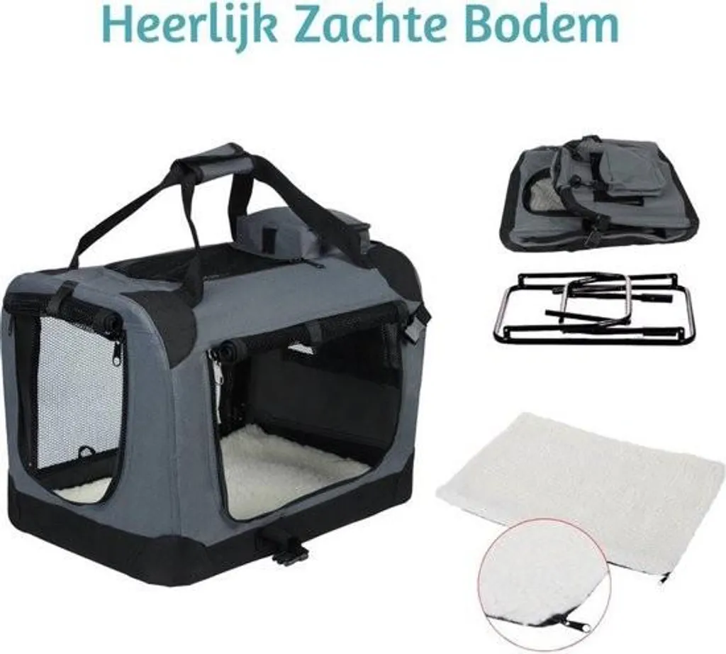 Cage de transport chien robuste et ventilée - Pliable et légère - Grise - 4