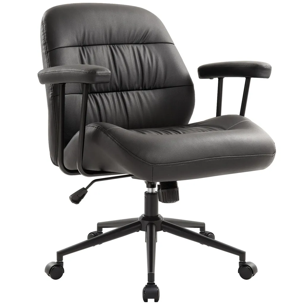 Chaise de Bureau Ergonomique avec Accoudoirs Amovibles en Cuir Noir