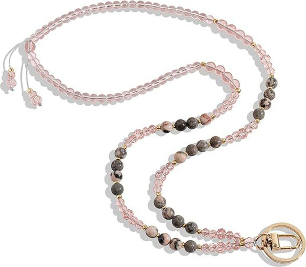 Naturstein Kunstkristall Kartenhalter Verstellbares ID-Lanyard Damen Handgefertigter Perlen-Ausweishalter Lanyard